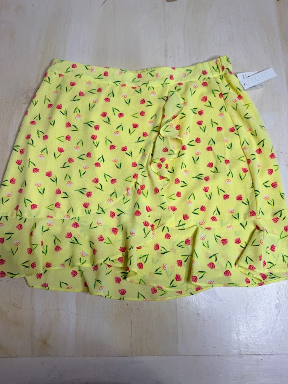 Abound Yellow Floral Mini Skirt with Pink Tulip Print